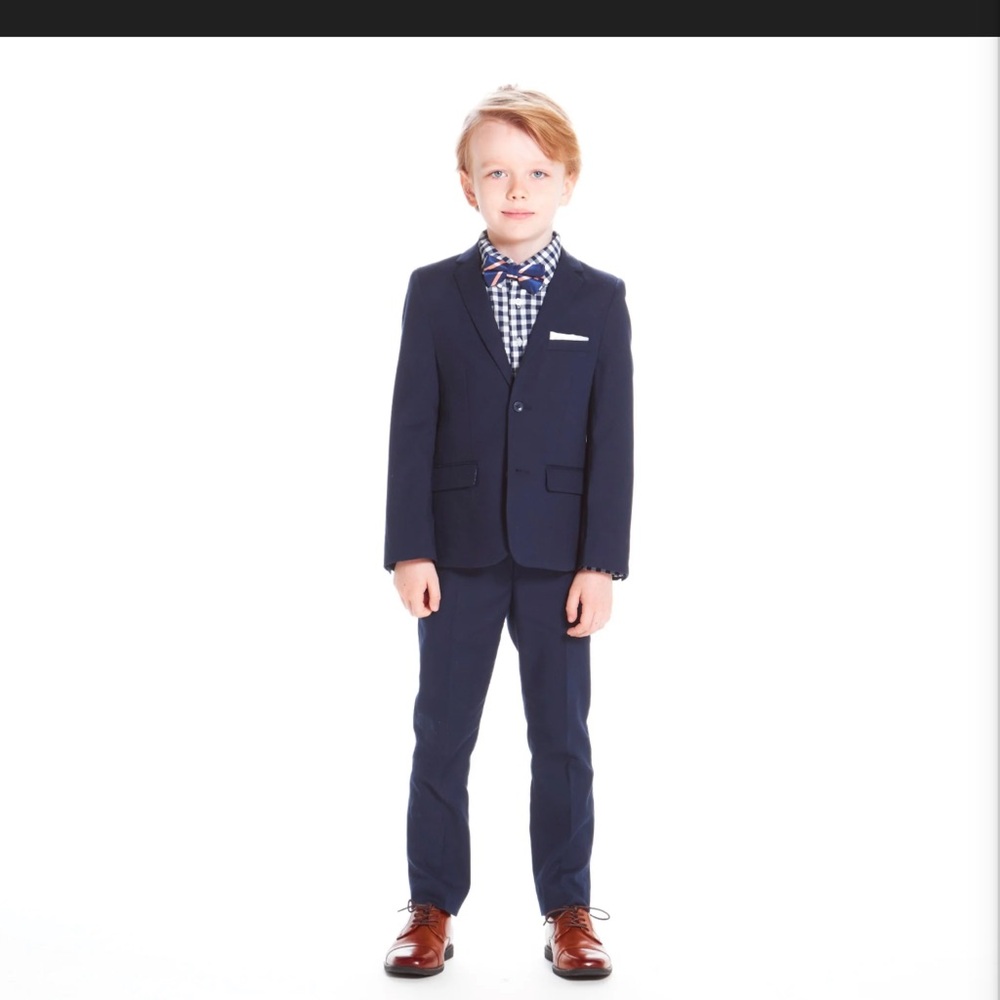 Andy & Evan Boys Navy Two-Piece Boys suit with Andy & Evan White Button Down
